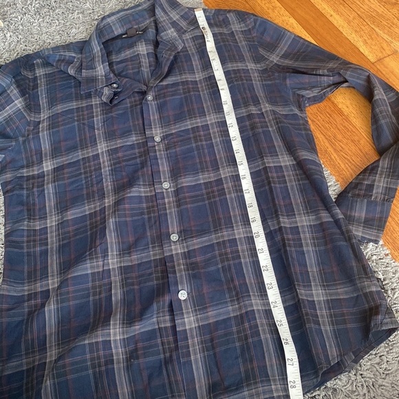 John Varvatos Men’s Luxury Designer Navy Plaid Button Down Shirt - Size M - Picture 9 of 11